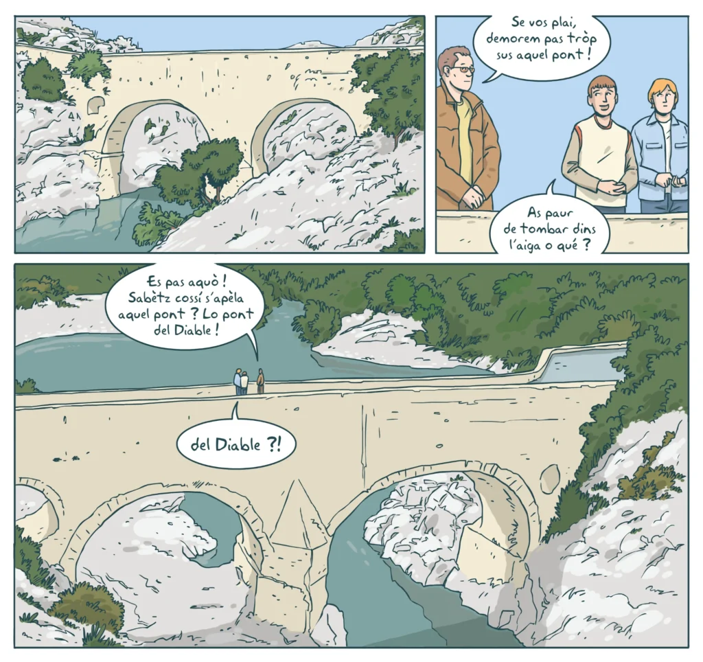 Planche de bande dessinée pour un ouvrage pédagogique d'apprentissage de l'occitan Planche de bande dessinée pour un ouvrage pédagogique d'apprentissage de l'occitan