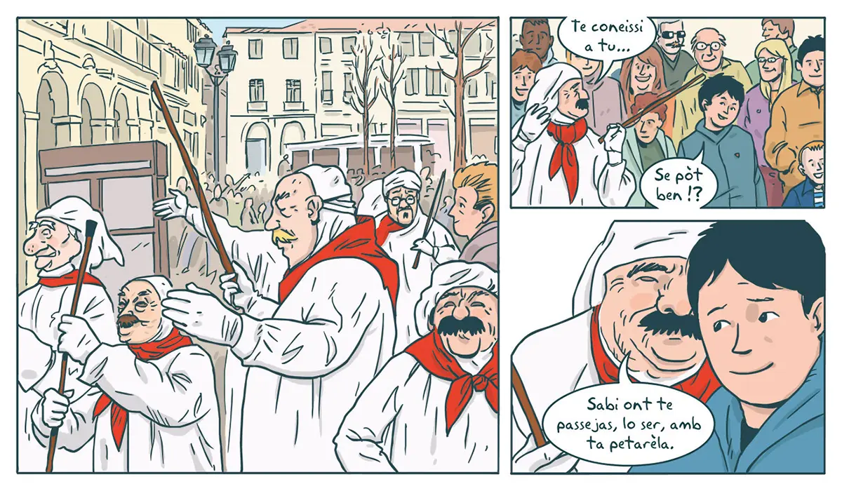 Planche de bande dessinée pour un ouvrage pédagogique d'apprentissage de l'occitan