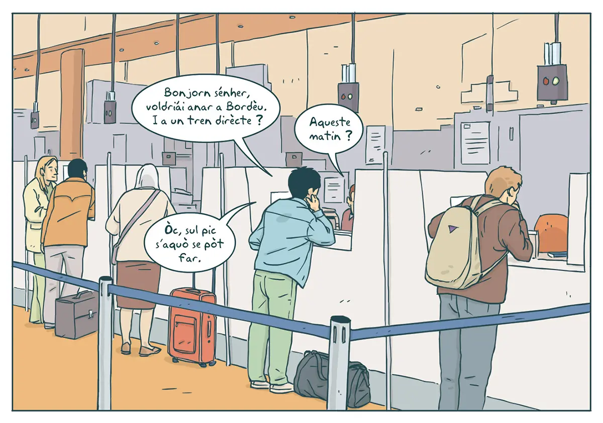 Case de bande dessinée pour un ouvrage pédagogique d'apprentissage de l'occitan