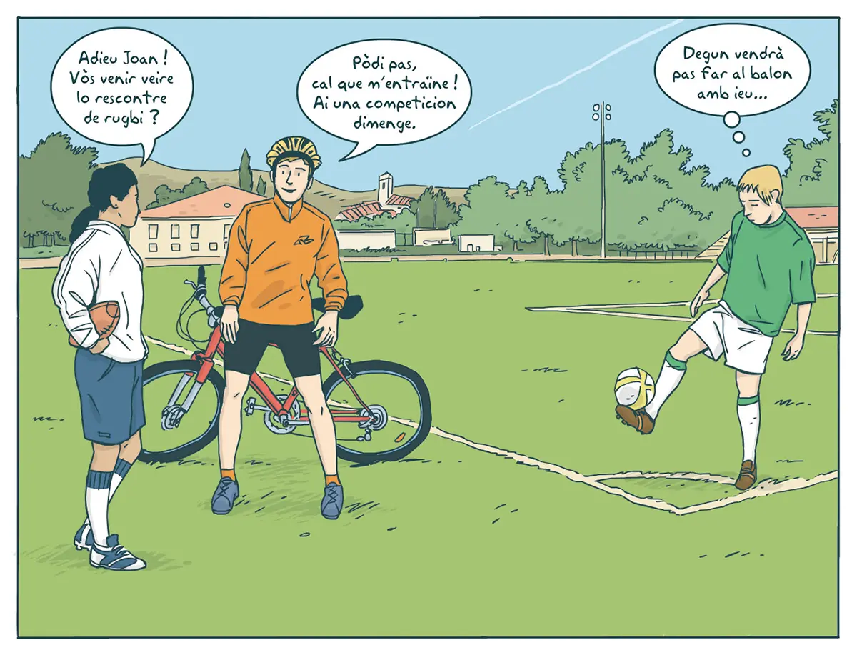 Case de bande dessinée pour un ouvrage pédagogique d'apprentissage de l'occitan