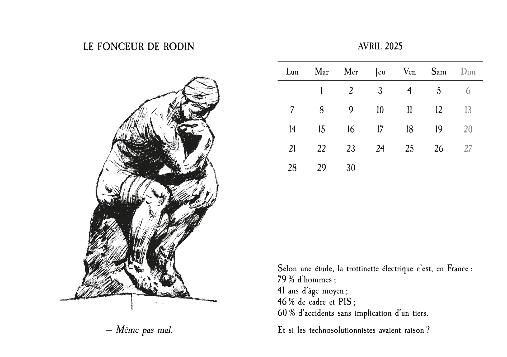 Calendrier illustré sur le thème du penseur de Rodin