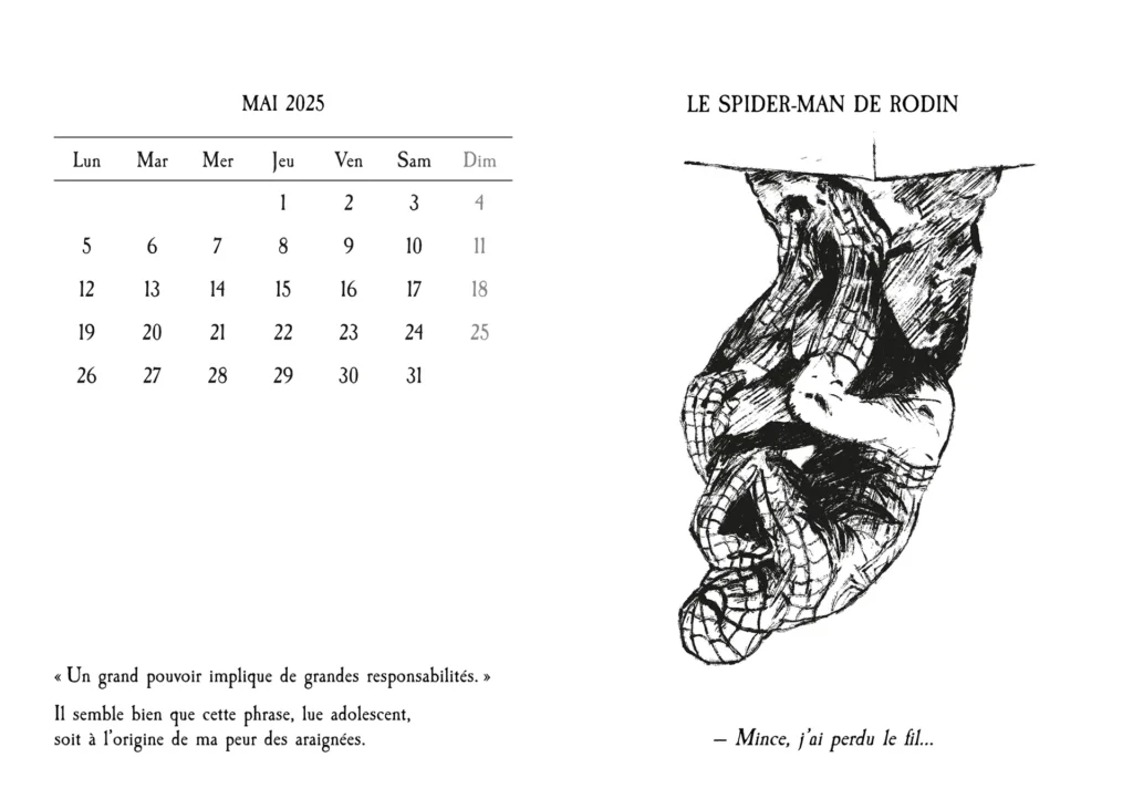 Calendrier illustré sur le thème du penseur de Rodin Calendrier illustré sur le thème du penseur de Rodin