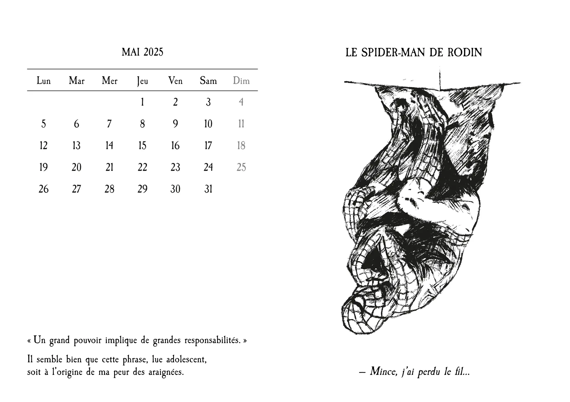 Calendrier illustré sur le thème du penseur de Rodin